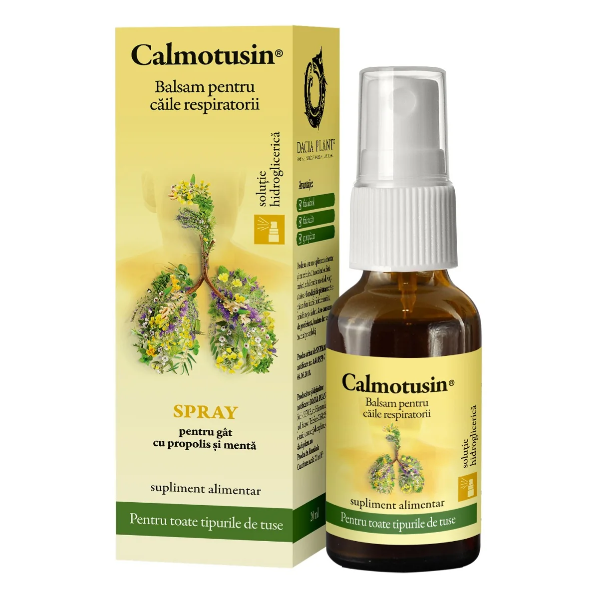 Calmotusin Spray Cu Propolis Si Menta, 20ml, Dacia Plant
