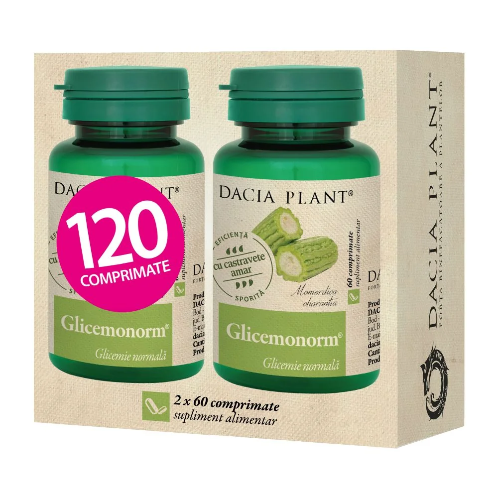 Pachet Glicemonorm, 120 Comprimate, Dacia Plant