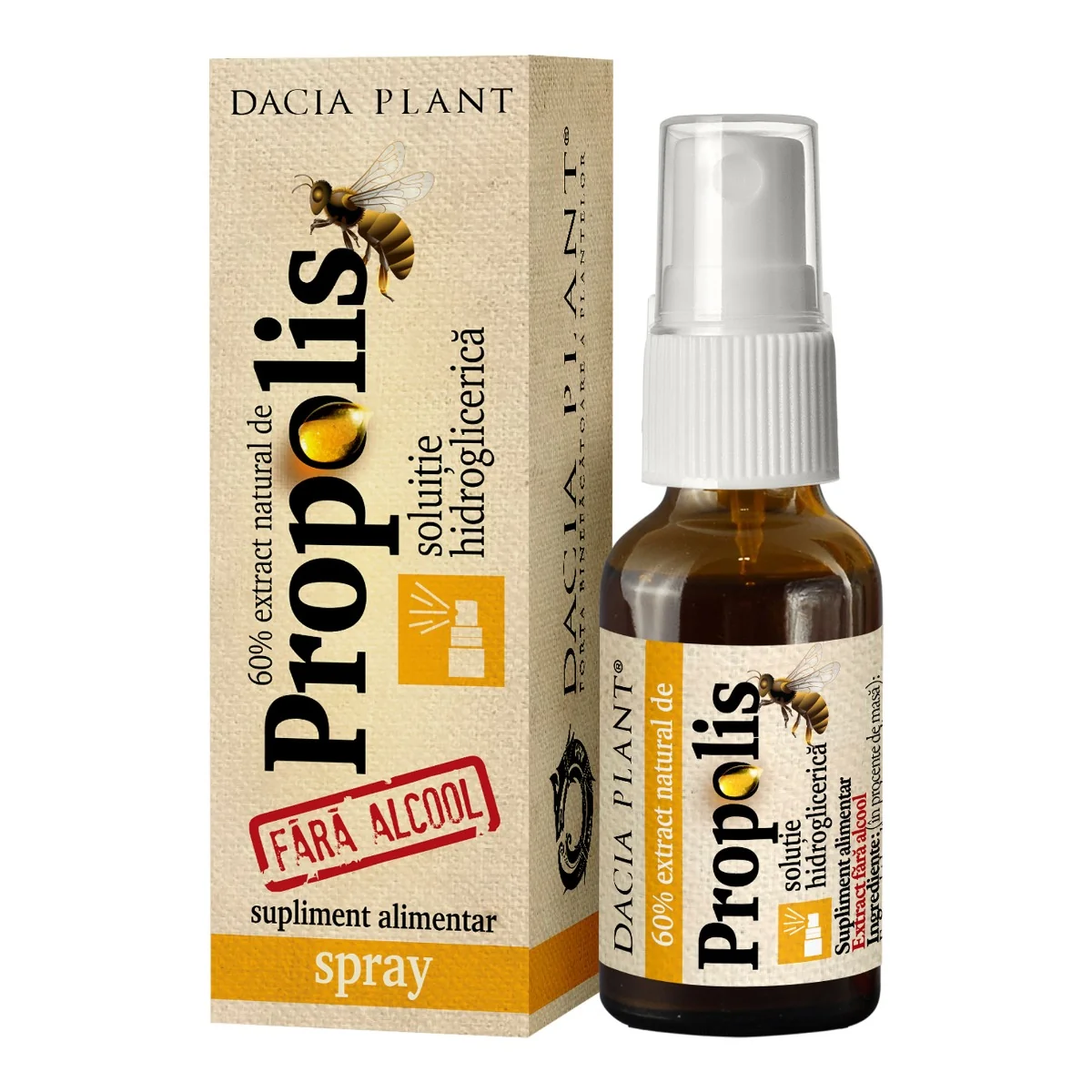 Spray Cu Extract Natural De Propolis Fără Alcool, 20 ml, Dacia Plant