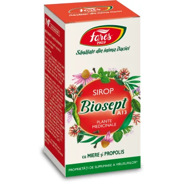 Sirop Biosept Sirop A13 Plante Medicinale Cu Miere Si Propolis, 100ml, Fares