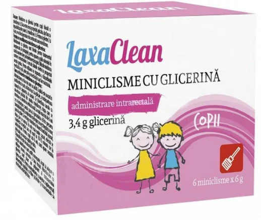 Microclisme Cu Glicerina Pentru Copii LaxaClean, 6 Bucati, Viva Pharma