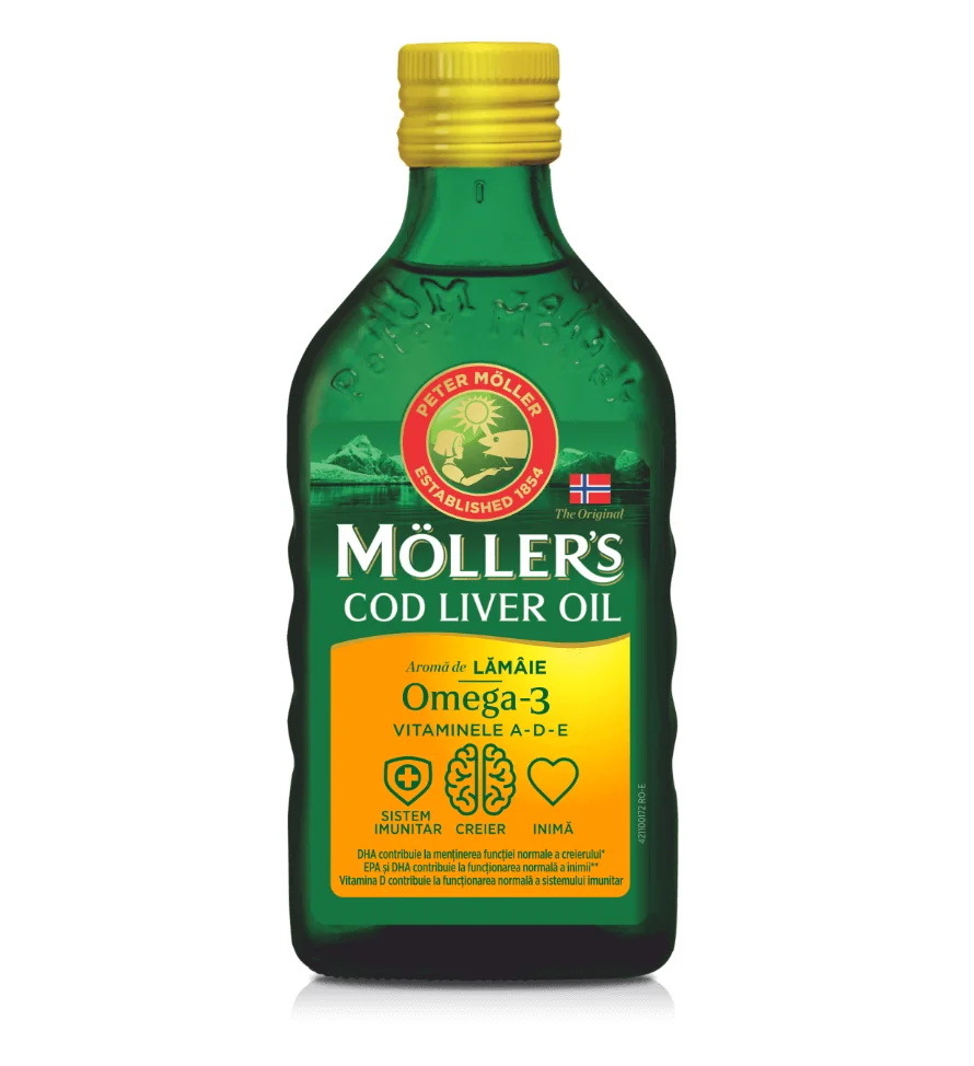 Ulei Din Ficat De Cod Cu Aroma De Lamaie, 250ml, Moller's