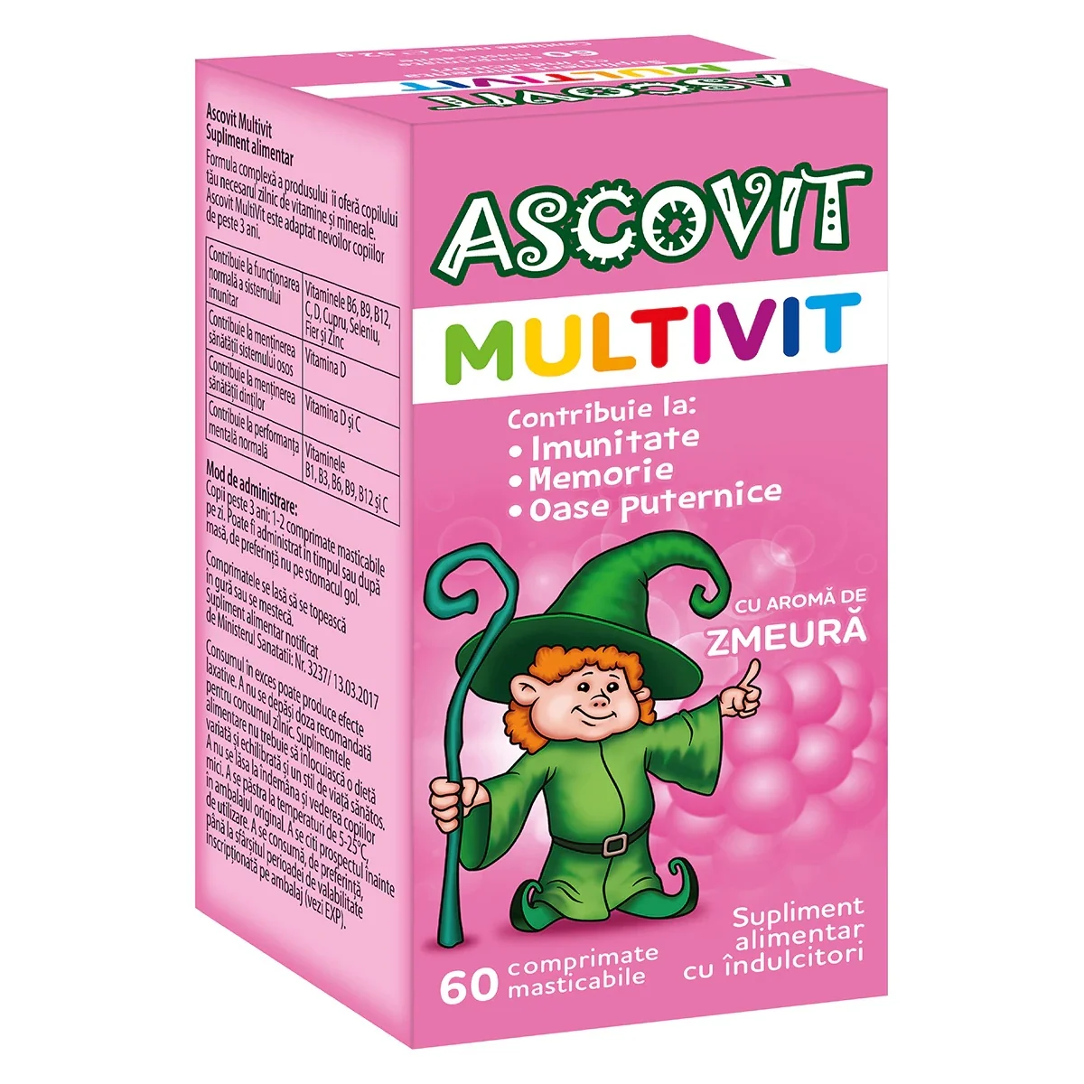 Ascovit Multivit Cu Aromă De Zmeură, 60 Comprimate, Omega Pharma