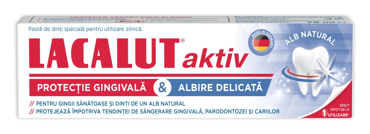 Pasta De Dinți Aktiv Protecție Gingivală Și Albire Delicată, 75ml, Lacalut