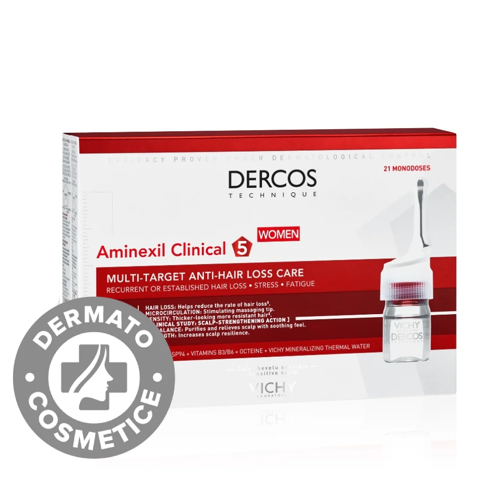 Tratament Fiole Impotriva Caderii Parului Pentru Femei Aminexil Clinical 5 Dercos, 21 x 6ml, Vichy