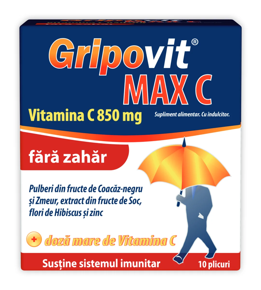 Gripovit Max C Fara Zahar, 10 Plicuri, Zdrovit