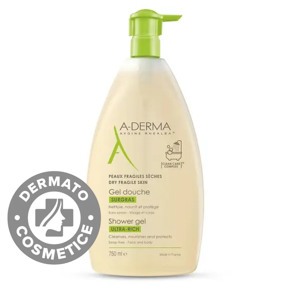 Gel De Duș Spumant Ultra-Bogat Cu Lapte De Ovăz, 750 Ml, A-Derma