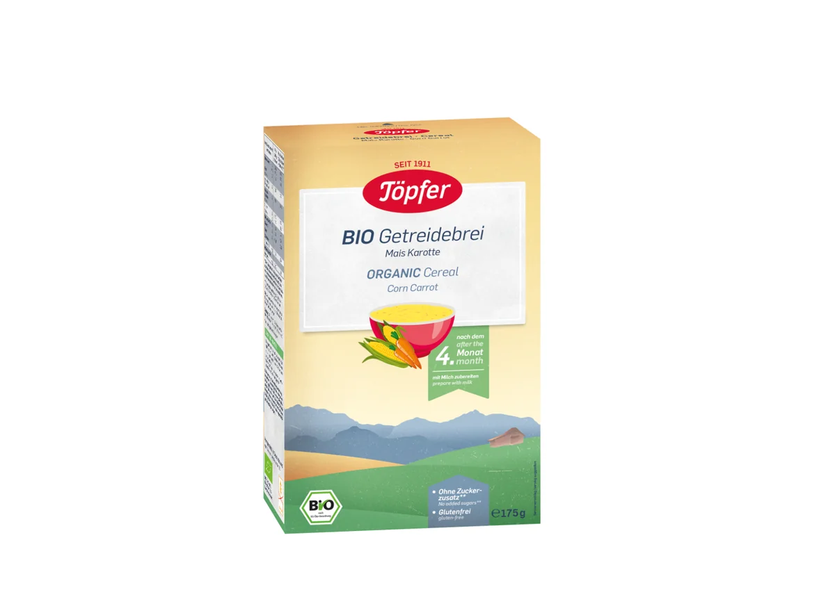 Cereale Bio Cu Porumb Si Morcov De La 4 Luni, 175g, Topfer