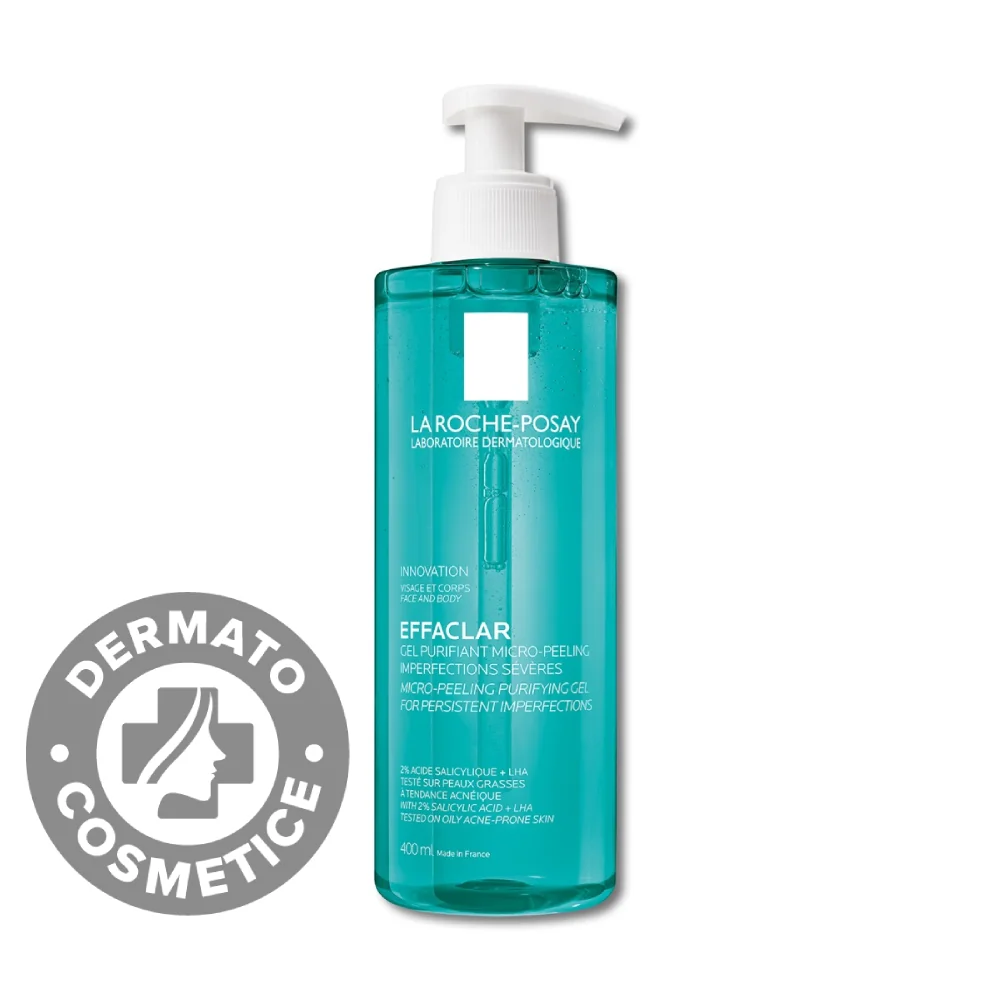 Gel De Curățare Micro-Exfoliant Față Și Corp Ten Gras Cu Tendință Acneică Effaclar, 400 Ml, La Roche-Posay