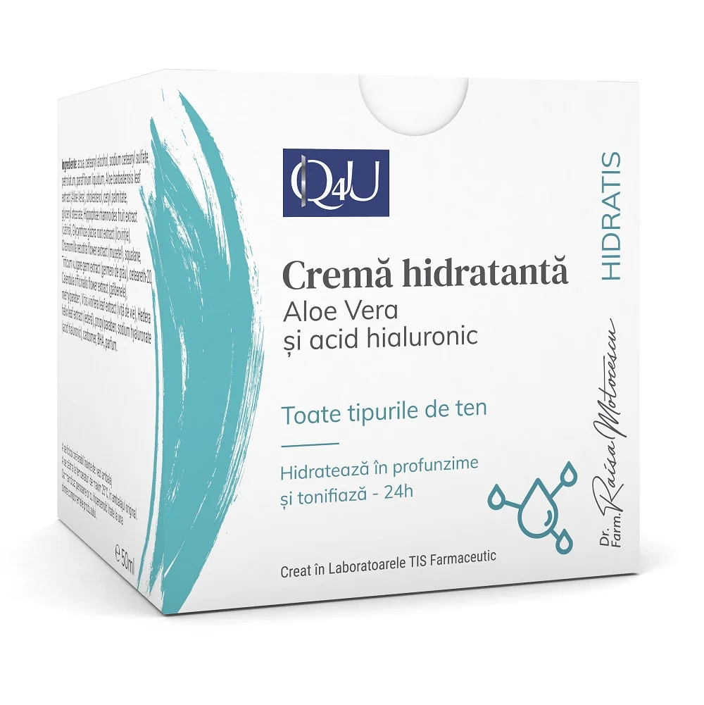 Crema Hidratanta Cu Aloe Vera Si Acid Hialuronic Hidratis Q4U, 50ml, Tis Farmaceutic