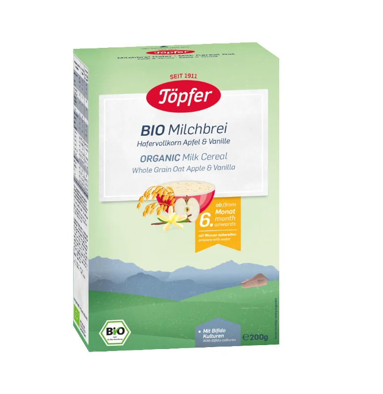 Cereale Bio Cu Ovaz Lapte Mar Si Vanilie De La 6 Luni, 200g, Topfer