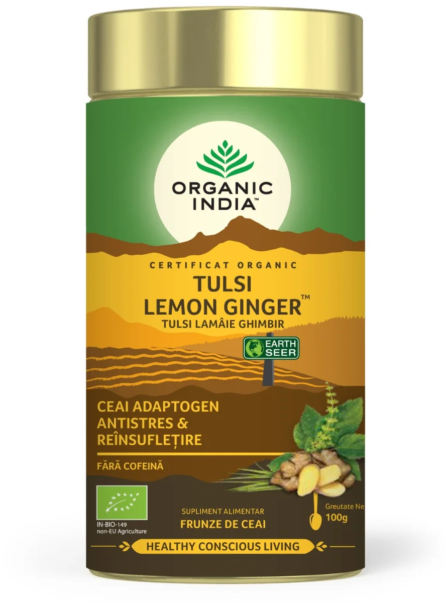 Ceai Tulsi Lamaie Si Ghimbir, 100g, Organic India