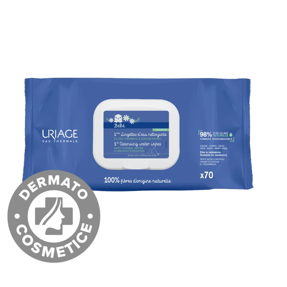 Servetele De Curatare Pentru Bebelusi Cu Apa Termala 1er Bebe, 70 Bucati, Uriage