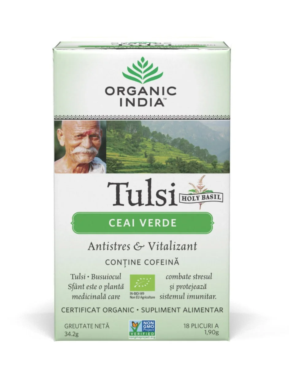 Tulsi Ceai Verde, 18 Plicuri, Organic India