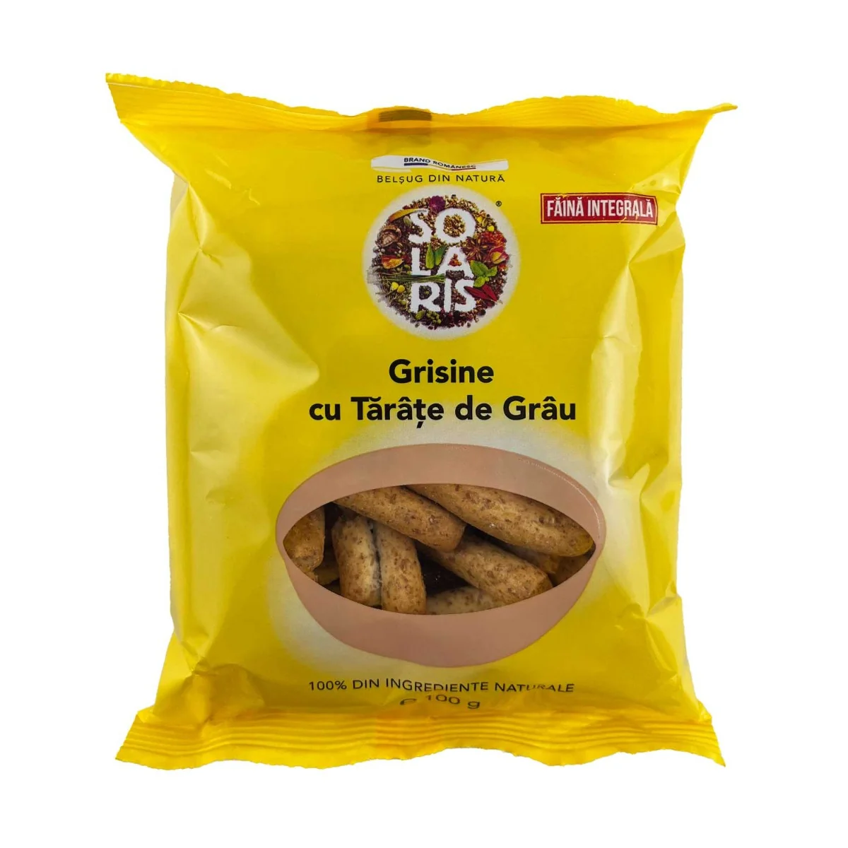 Grisine Din Faina Integrala Si Tarate De Grau, 100g, Solaris