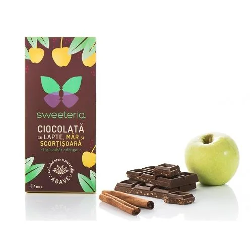 Ciocolata Cu Lapte Mar Si Scortisoara Cu Indulcitor Din Agave, 100g, Sweeteria
