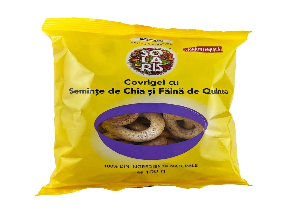 Covrigei Din Faina Integrala Cu Seminte De Chia Si Faina De Quinoa, 100g, Solaris