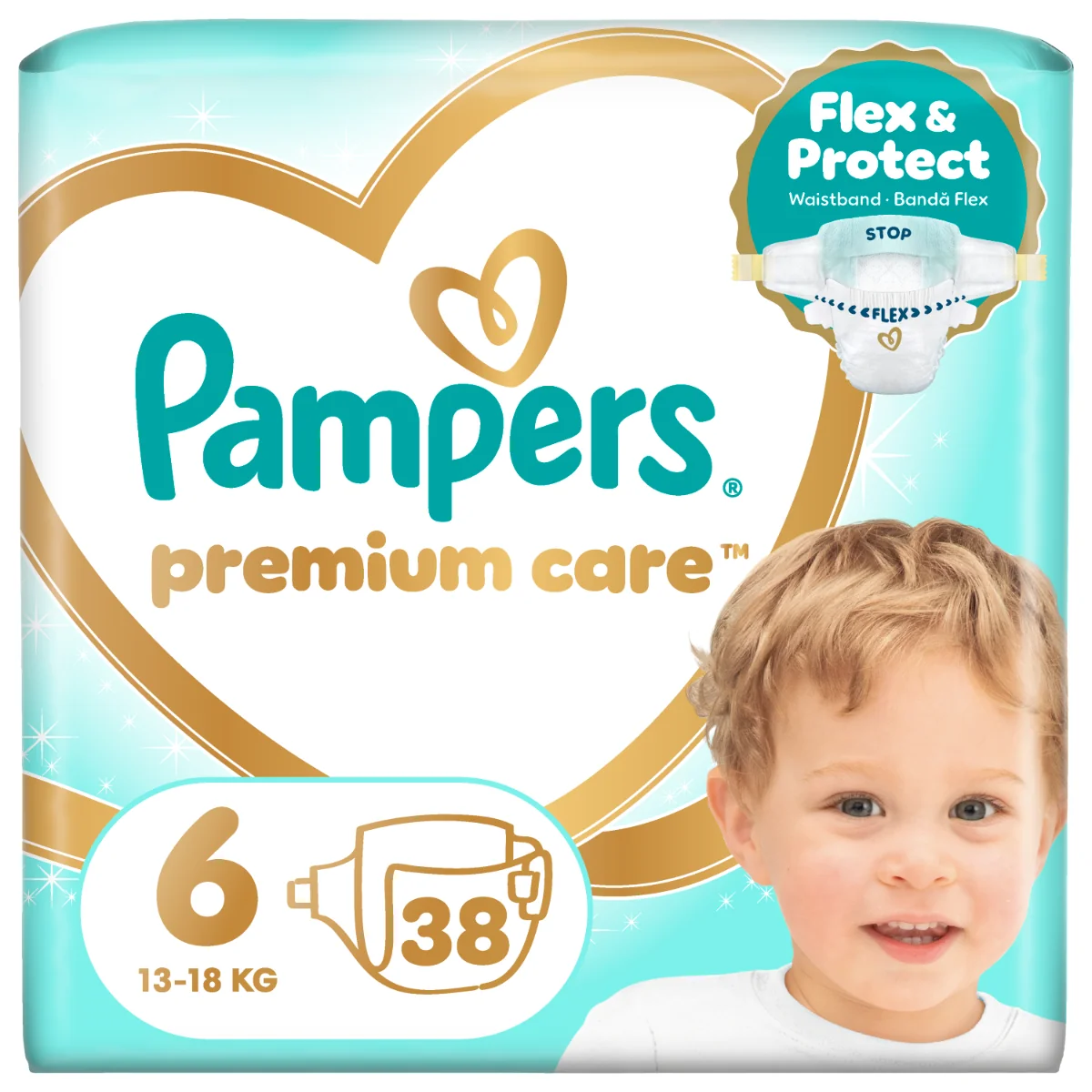 Scutece Premium Care marimea6 13+ kg, 38 bucati, Pampers