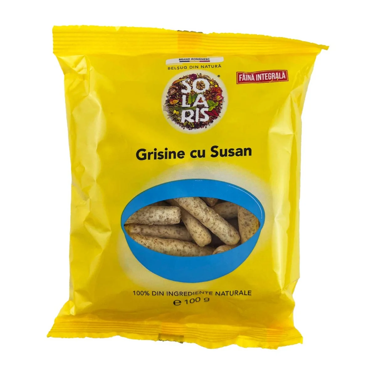 Grisine Din Faina Integrala Si Susan, 100g, Solaris