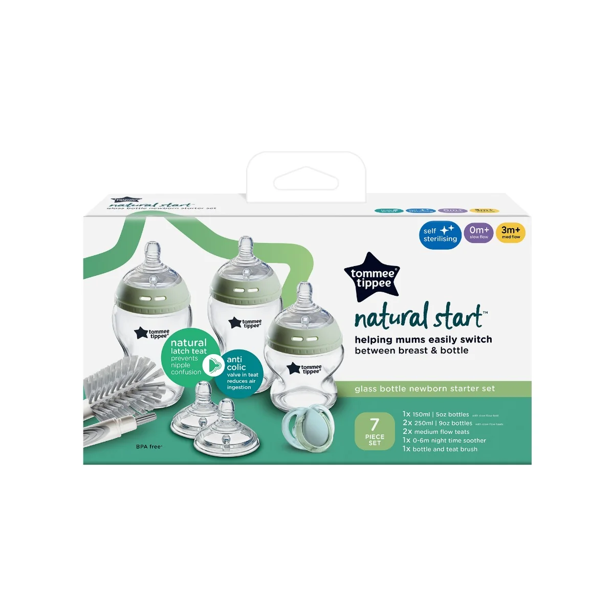 Kit Biberoane Din Sticlă 0 Luni+ Natural Start, 1 Bucată, Tommee Tippee