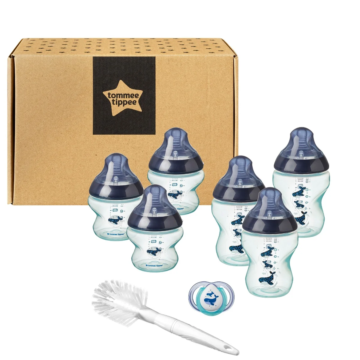 Kit Biberoane Nou Nascut ONL Unisex + 0 Luni, Balenute Albastru, Tommee Tippee