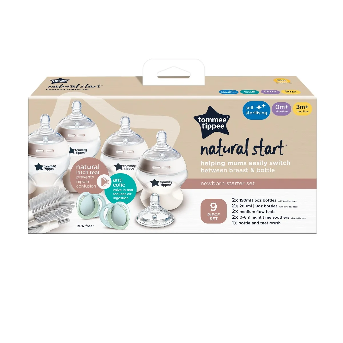 Kit Biberoane Pentru Nou-Nascuti Cu Autosterilizare Natural Start, Tommee Tippee