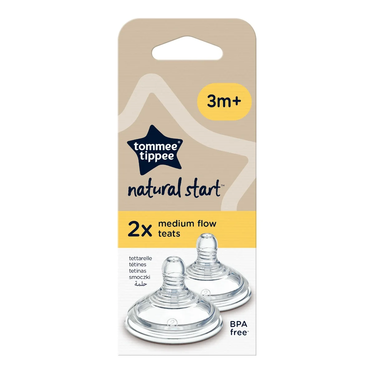 Tetina Natural Start Cu Flux Mediu Pentru 3 Luni +, 2 Bucati, Tommee Tippee