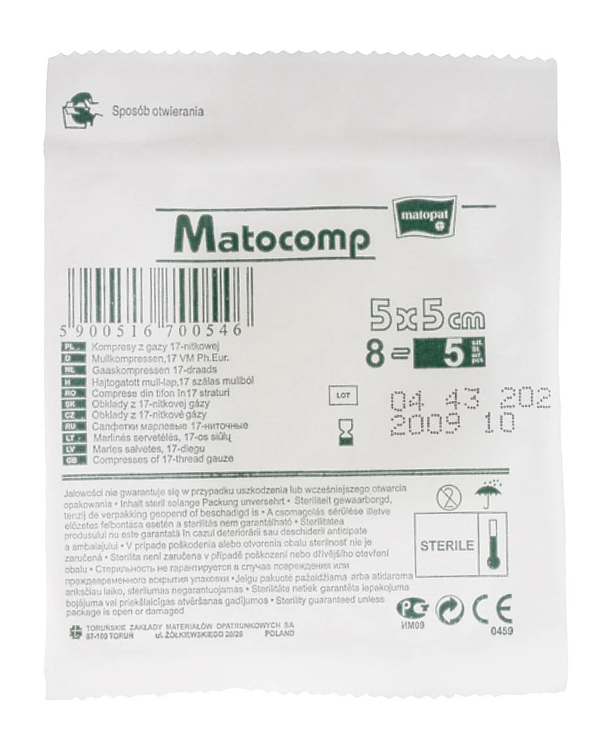 Comprese sterile tifon blister 8 straturi 17 fire 5x5cm, 5 bucati, Matopat