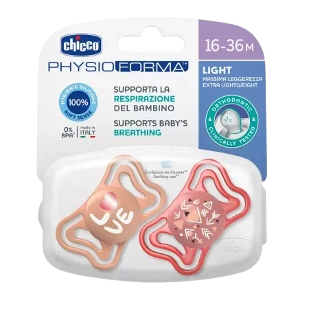 Suzete din silicon pentru copii 16-36 luni PhysioForma Light Glow Roz, 2 bucati, Chicco