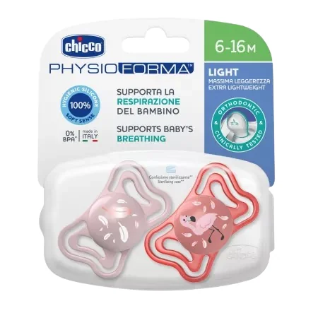 Suzete din silicon pentru copii 6-16 luni PhysioForma Light Glow Roz, 2 bucati, Chicco