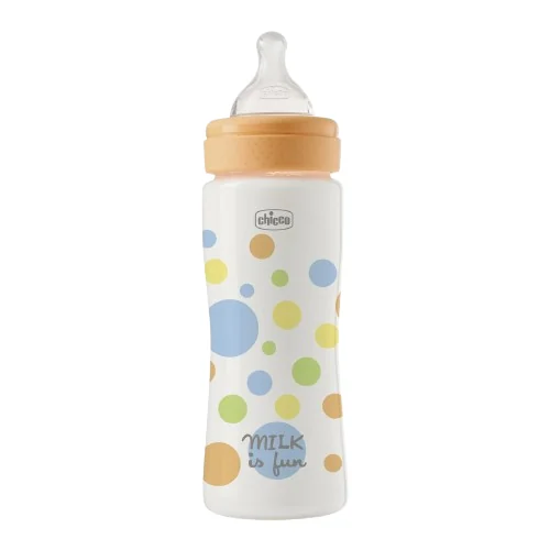 Biberon cu tetina din silicon si flux rapid Perfect Easy pentru baieti 4 luni+, 330ml, Chicco