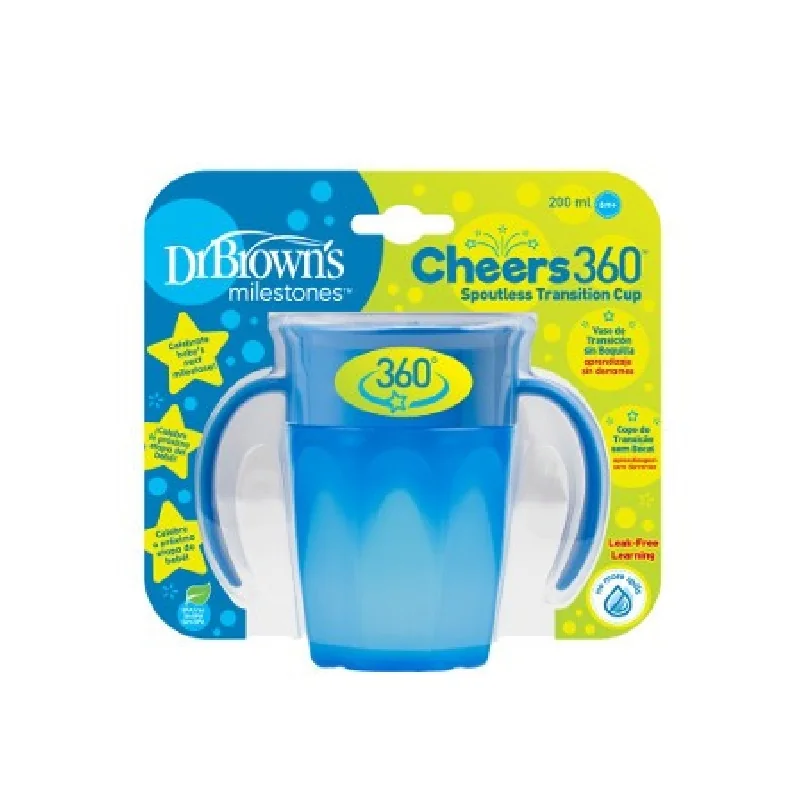 Canita Albastra Cu Manere Cheers 360, 200ML, Dr. Brown's