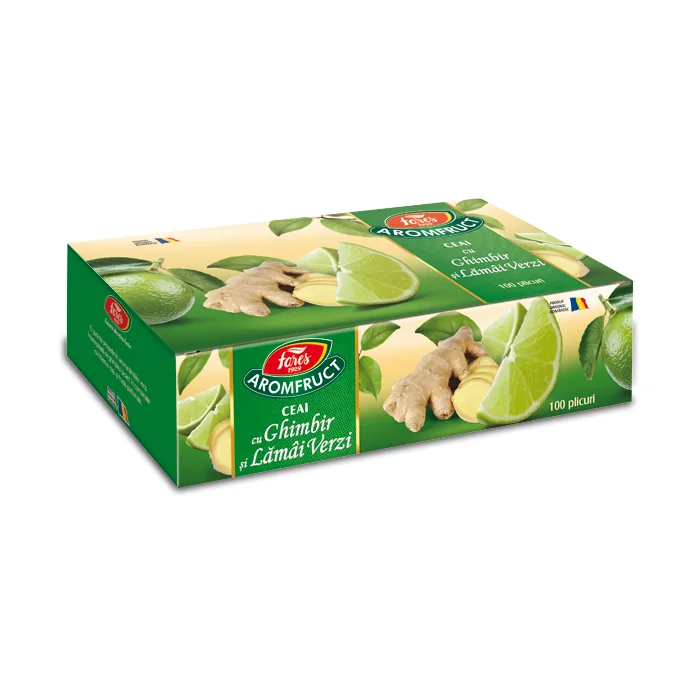 Ceai Cu Ghimbir Si Lamai Verzi Aromafruct, 100 Plicuri, Fares