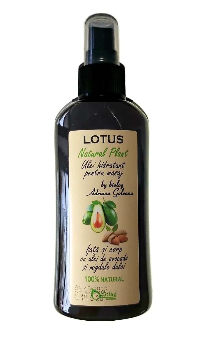 Ulei hidratant pentru masaj corp cu ulei de avocado si migdale dulci Natural Plant, 150ml, Lotus Cosmetics