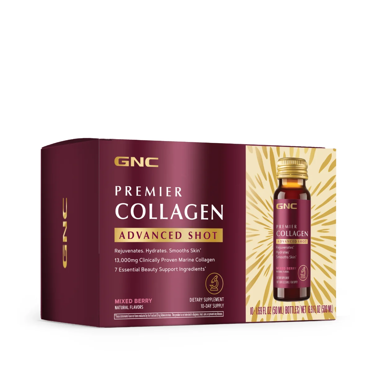 Formula premium de peptide de colagen hidrolizat marin lichid cu aroma de fructe de padure Premier Collagen, 10 shoturi x 50ml, GNC