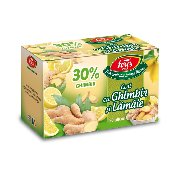 Ceai Cu Ghimbir 30% Și Lămâie, 20 Plicuri, Fares