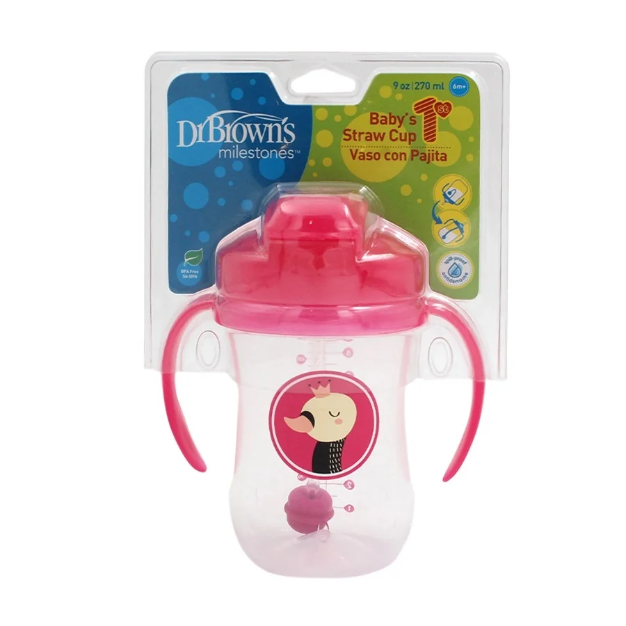 Prima Caniță Cu Pai A Bebelușului Roz, 270ml, Dr. Brown's