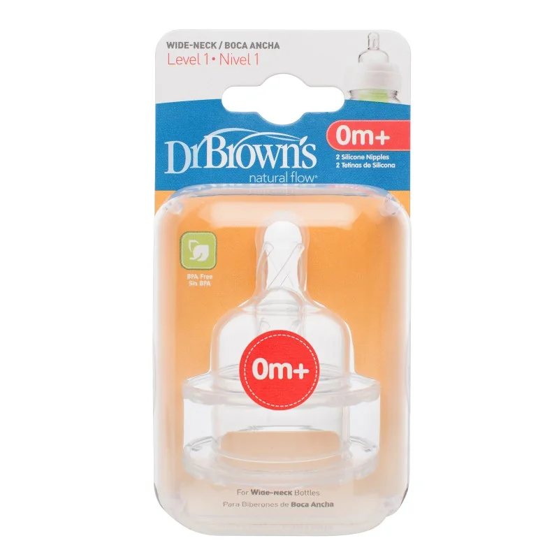 Tetine Gat Larg Nivel 1, 2 Bucati, Dr. Brown's