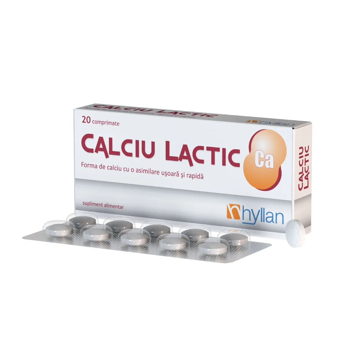 Calciu Lactic, 20 Comprimate, Hyllan Pharma