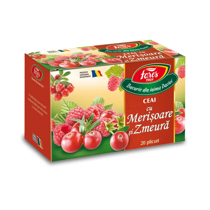 Ceai Cu Merisoare Si Zmeura Aromfruct, 20 Plicuri, Fares