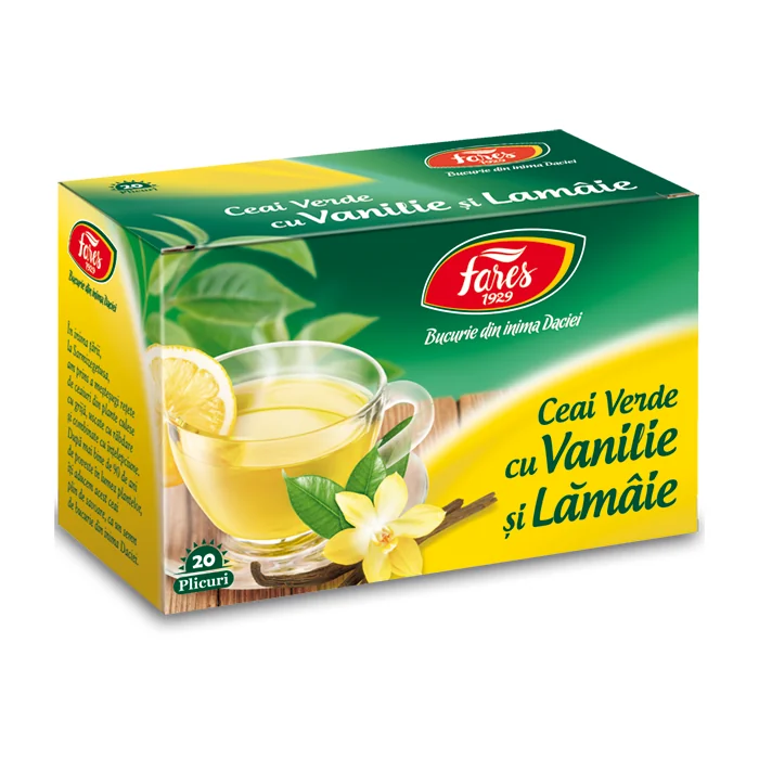 Ceai Verde Cu Lamaie Si Vanilie, 20 Plicuri, Fares
