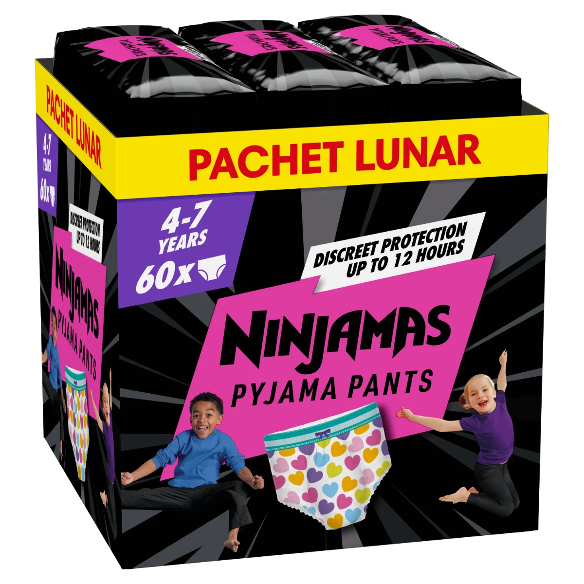 Scutece-chilotel de noapte pentru fetite 4-7 ani 17-30kg, 60 bucati, Ninjamas