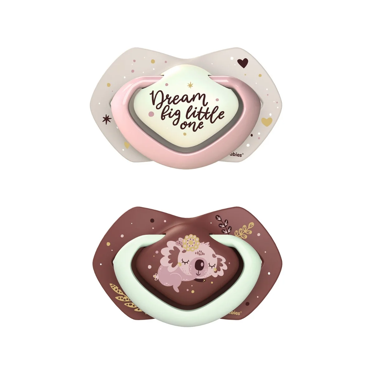 Suzeta simetrica fosforescenta din silicon 22/658 Pin Sleepy Koala 0-6 luni, 2 bucati, Canpol babies