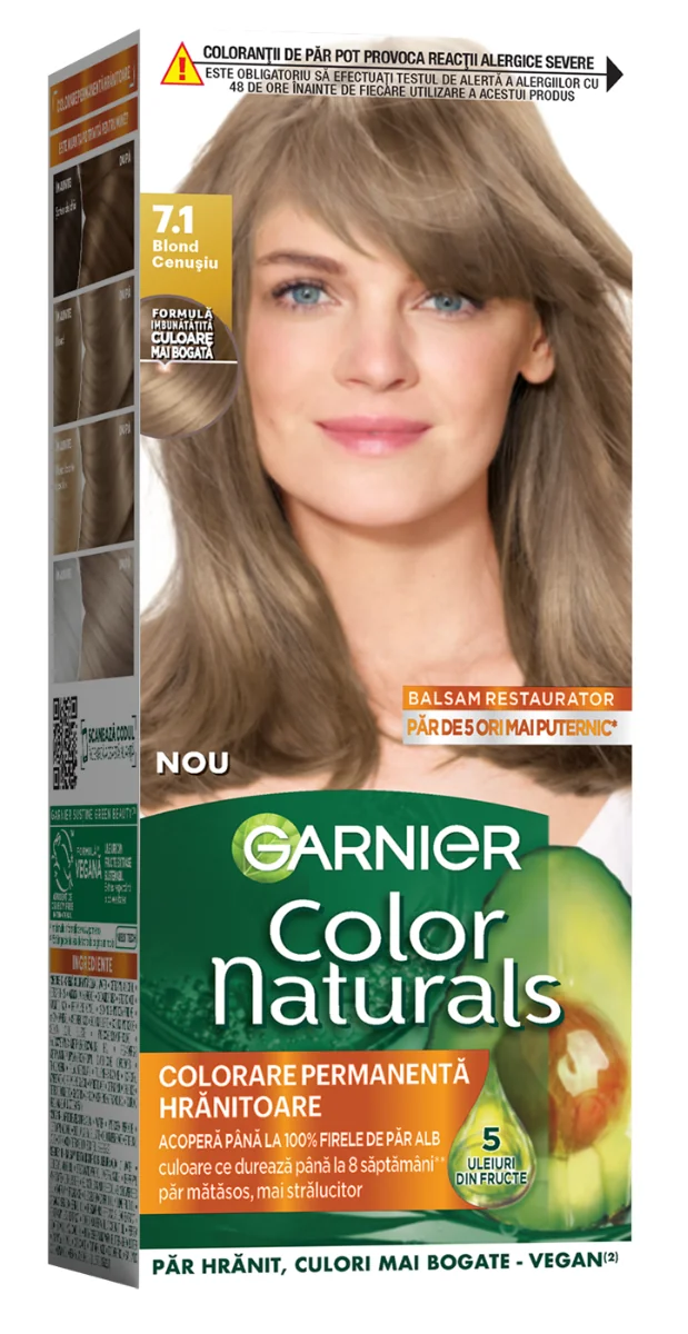 Vopsea de par permanenta Color Naturals 7.1 Blond Cenusiu, 112ml, Garnier