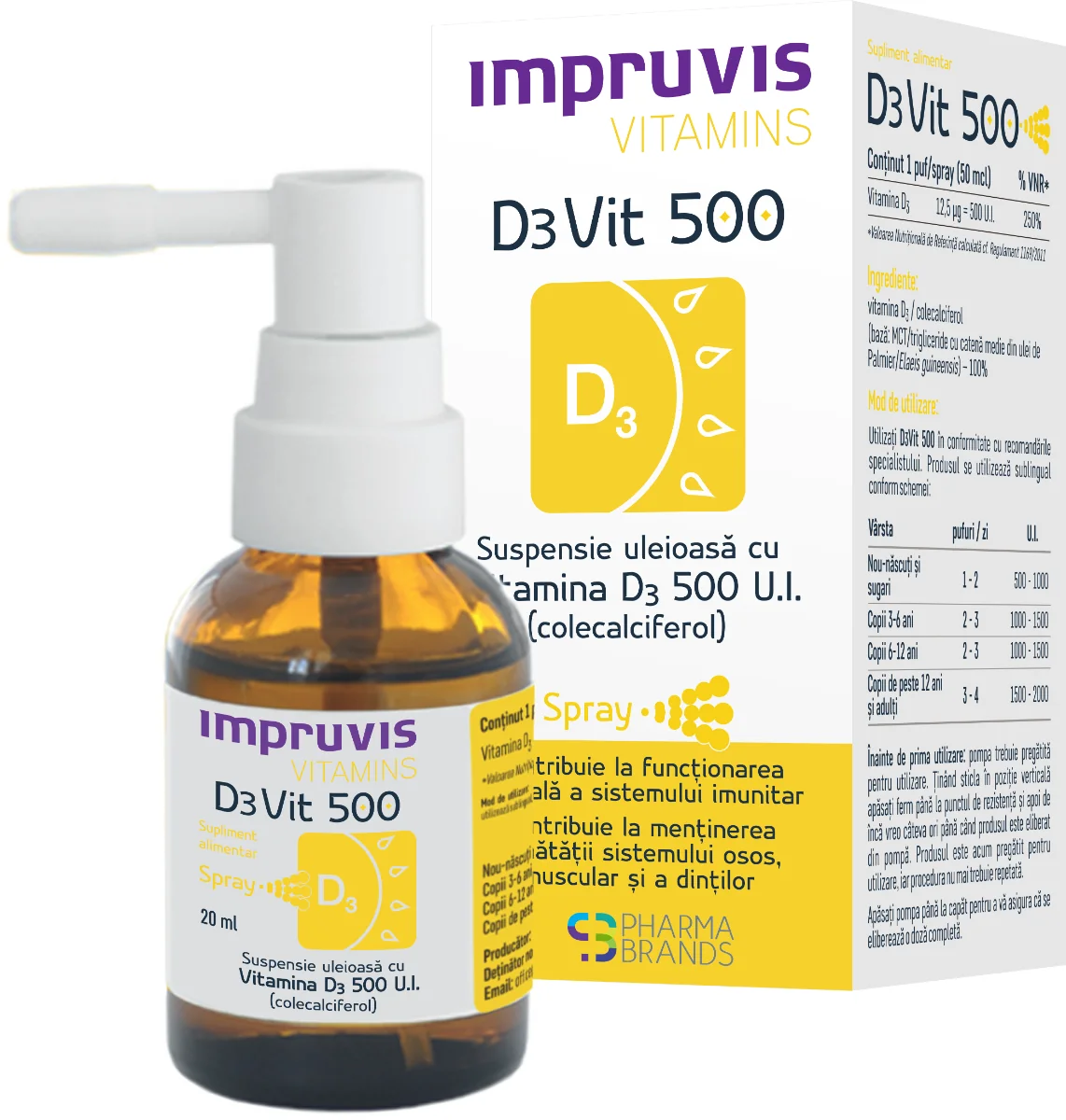 Suspensie Uleioasa Cu Vitamina D3 D3Vit 500, 20ml, Pharma Brands