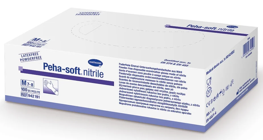 Manusi Nepudrate Din Nitril Peha Soft, Marimea L, 100 Buc, Hartmann