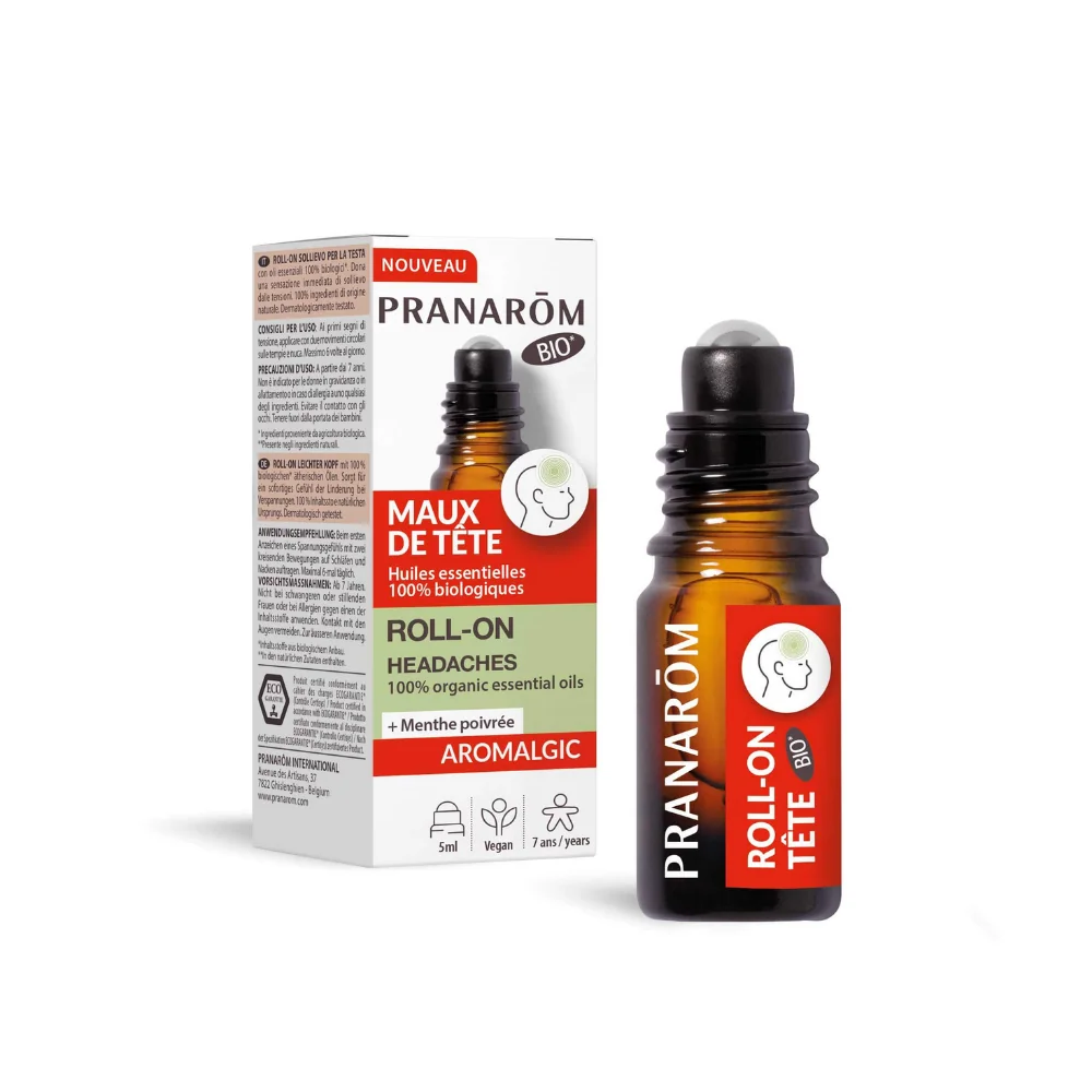 Roll-on cu uleiuri esentiale pentru dureri de cap Aromalgic Bio, 5ml, Pranarom