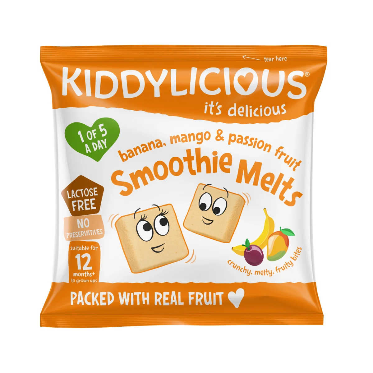Gustare din bucati de piure de fructe cu banana mango si fructul pasiunii +12 luni, 6g, Kiddylicious