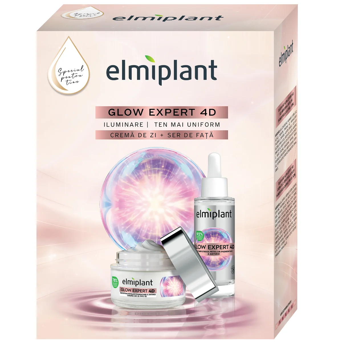 Pachet Crema de fata 50ml + Ser de fata 15ml Glow, 1 bucata, Elmiplant