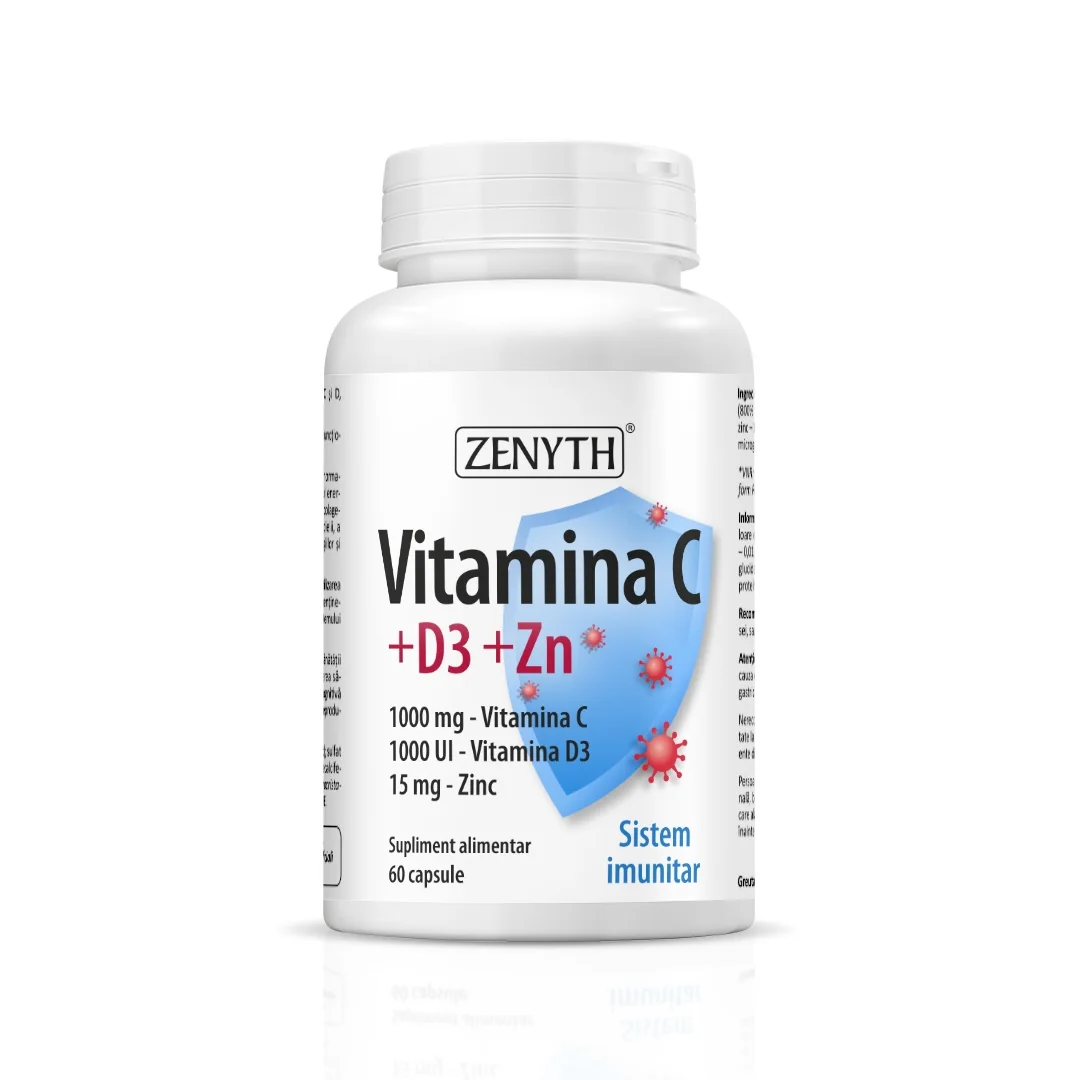 Vitamina C + D3 + Zinc, 60 Capsule, Zenyth